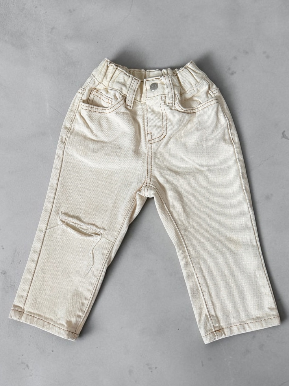Toddler Cream Distressed Denim Jeans